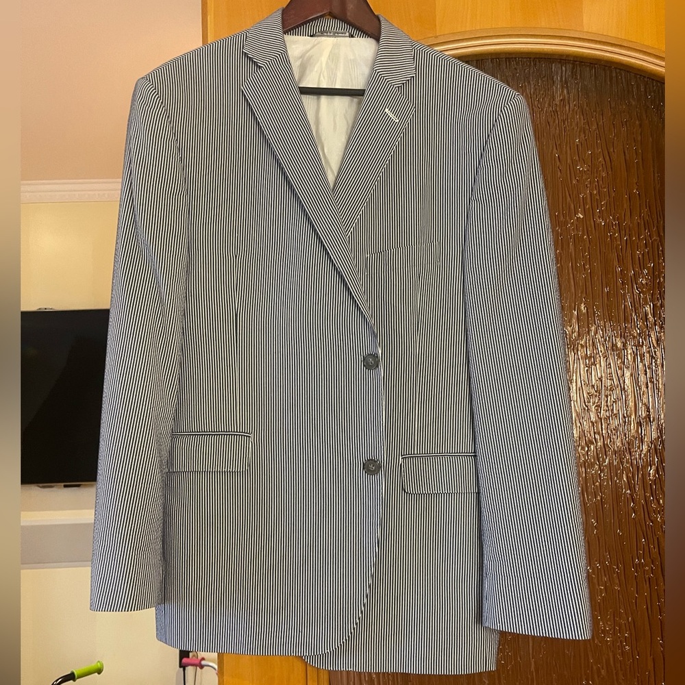 RED Saks Fifth Avenue men’s striped cotton blazer jacket Sz 48R